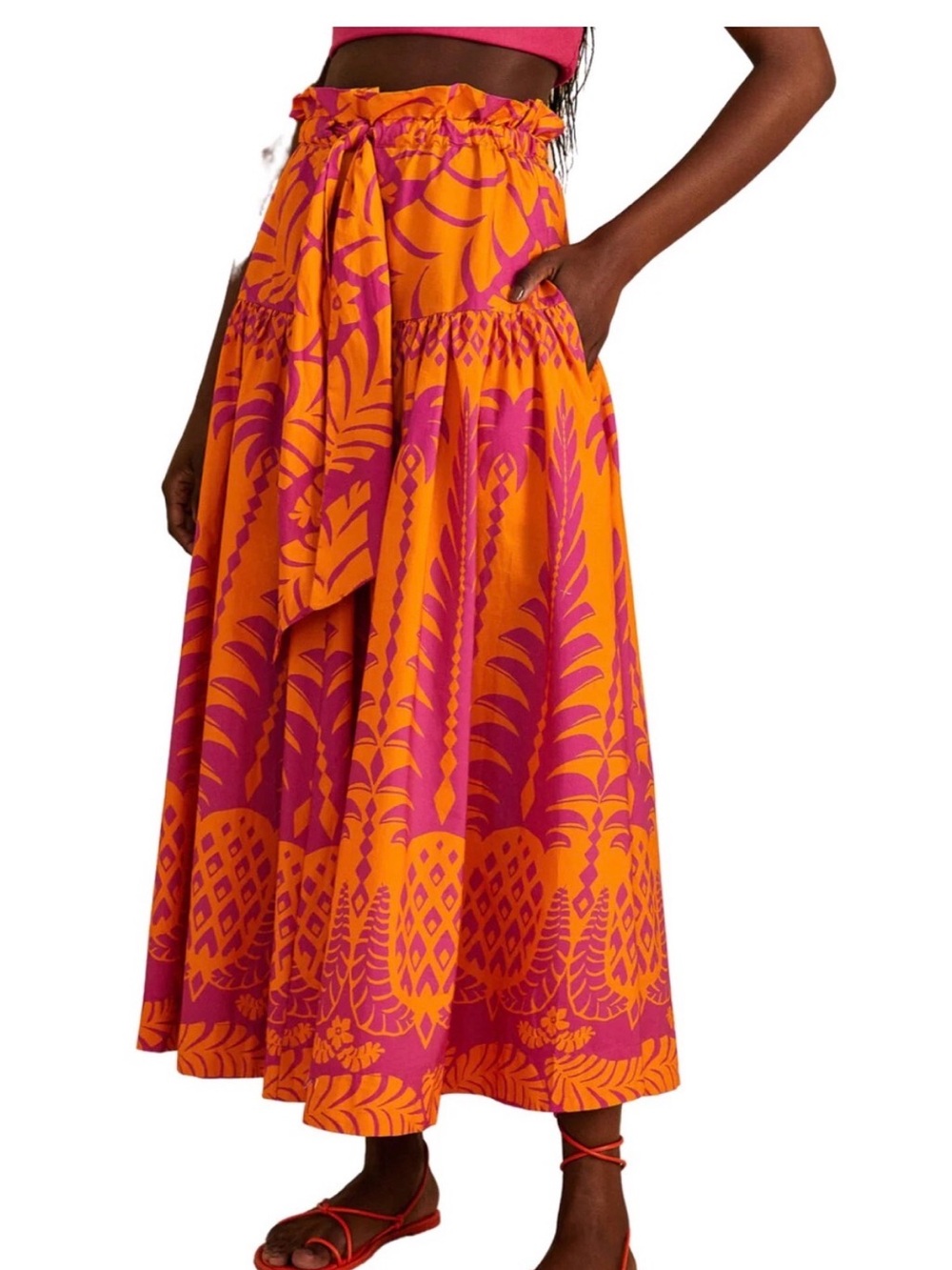 FARM Rio Vibrant Orange & Pink Printed Maxi Skirt